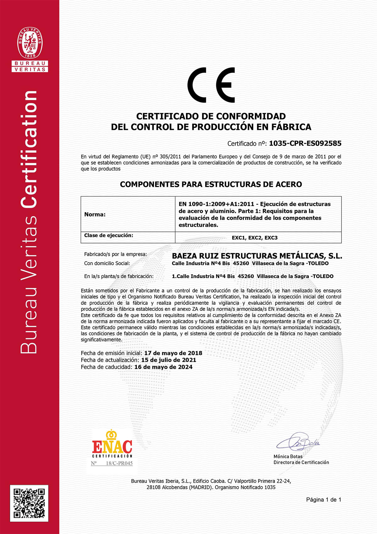 CERTIFICADO DEL CONTROL DE PRODUCCIÓN DE FABRICA